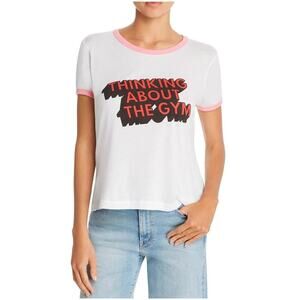 Wildfox Thinking About The Gym Ringer Short Sleeve Graphic Tee White Size S NWOT